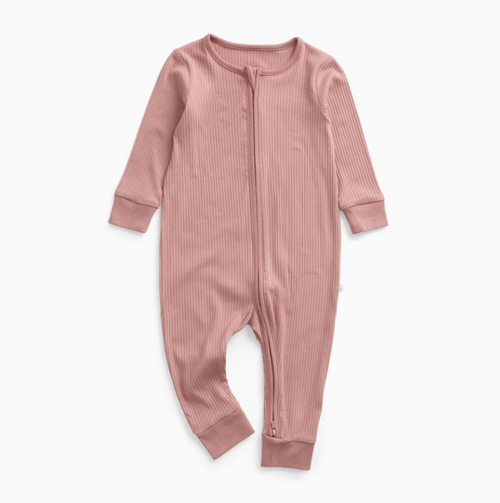 Ribbed Clever Zip Sleepsuit - Rose