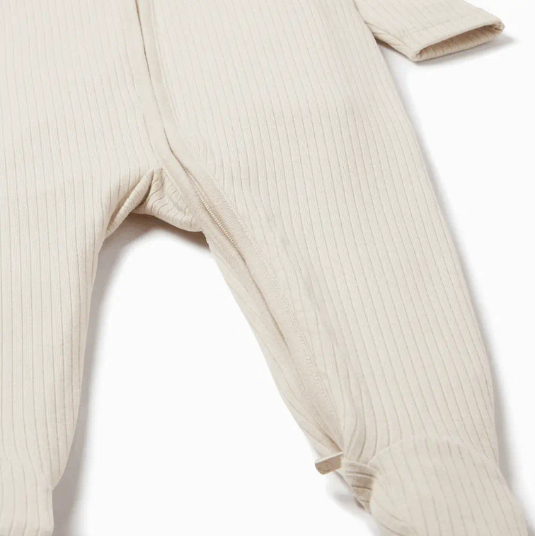 Ribbed Clever Zip Sleepsuit - Ecru